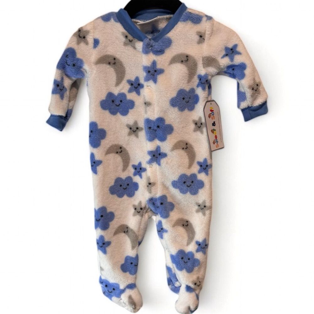 NWT-Sweet & Soft Unisex Baby Footed Sleeper Blue Clouds